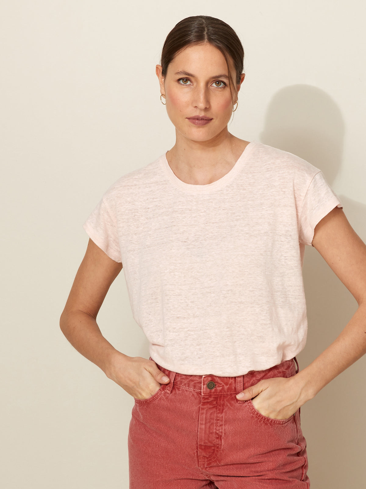 T-shirt lin femme col rond