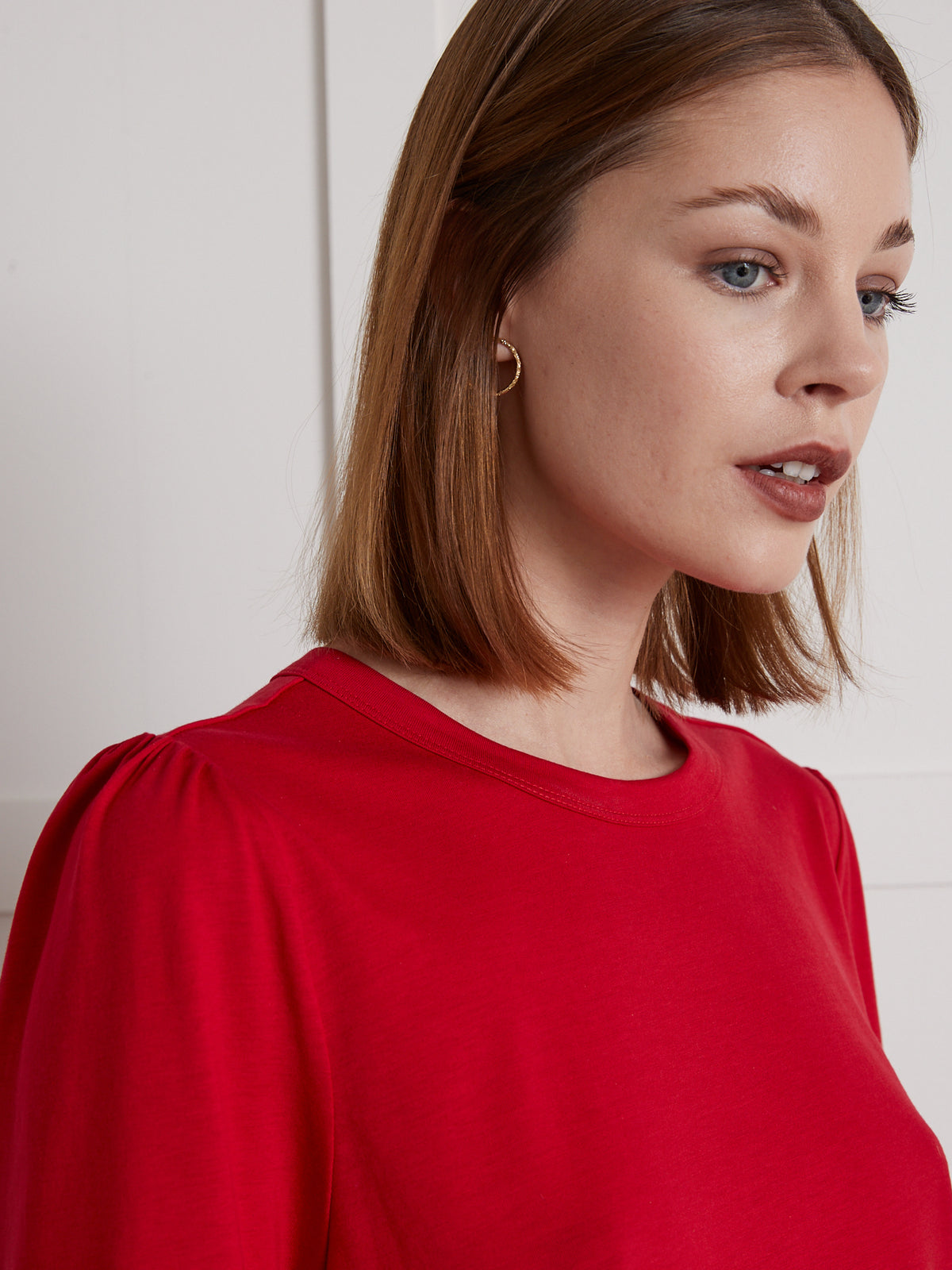 Damen T-Shirt mit Ballonärmel aus Lyocell und Baumwolle
