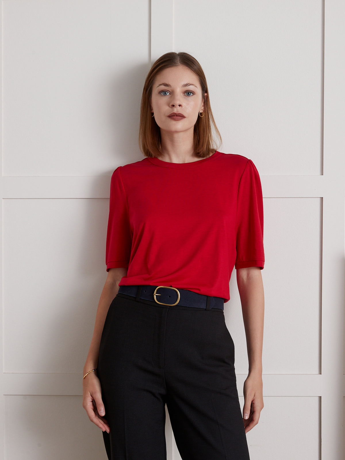 Damen T-Shirt mit Ballonärmel aus Lyocell und Baumwolle