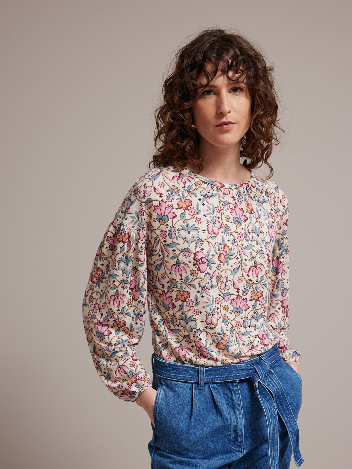 T-shirt manches bouffantes femme lin et viscose