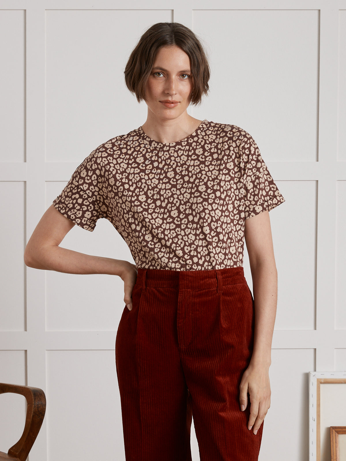 T-shirt col rond femme imprimé Fauve