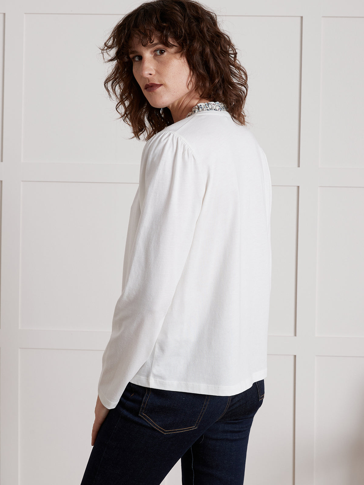 Damen T-Shirt mit Kragen aus Liberty-Stoff - Bio-Baumwolle