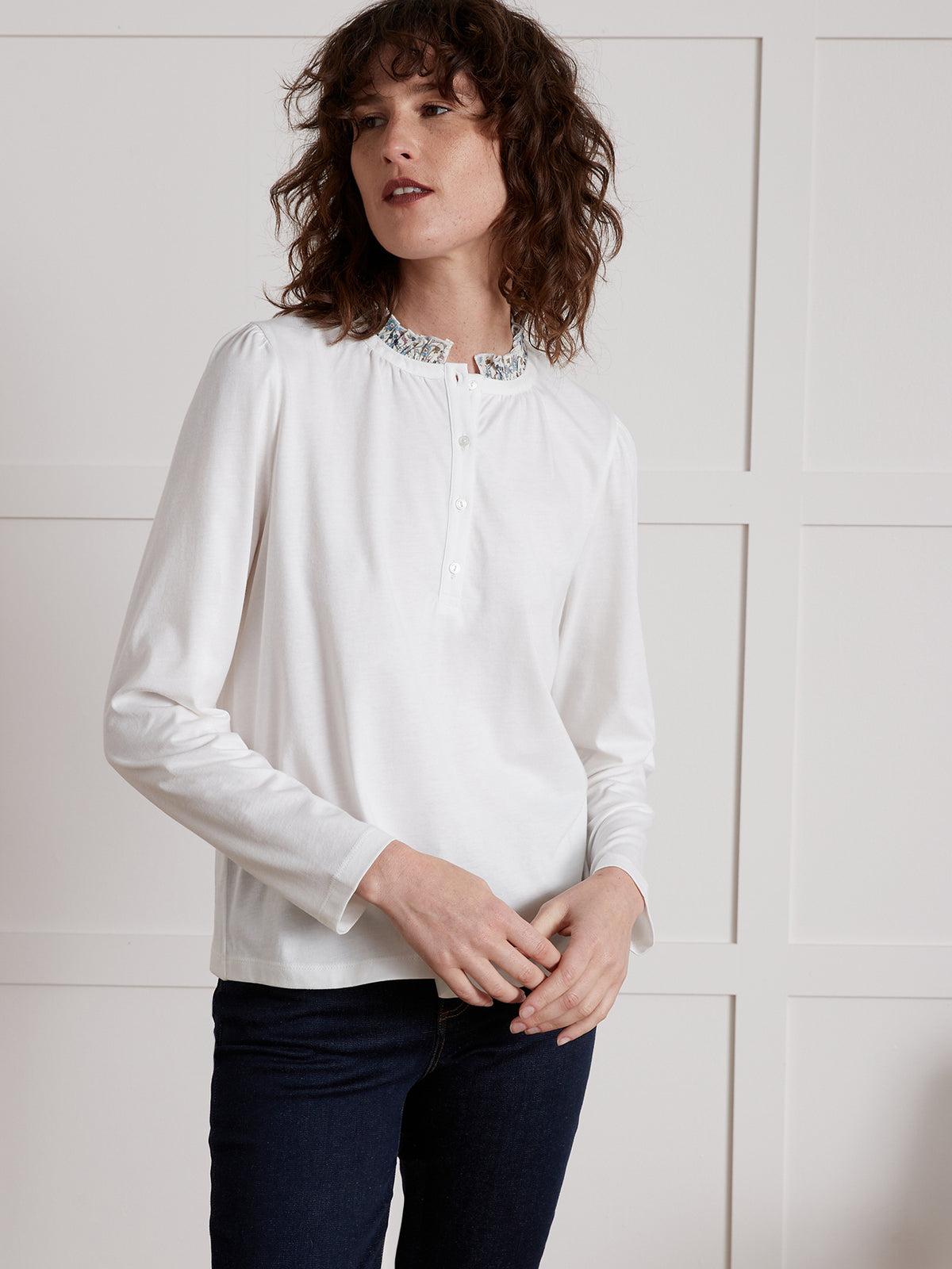 Damen T-Shirt mit Kragen aus Liberty-Stoff - Bio-Baumwolle
