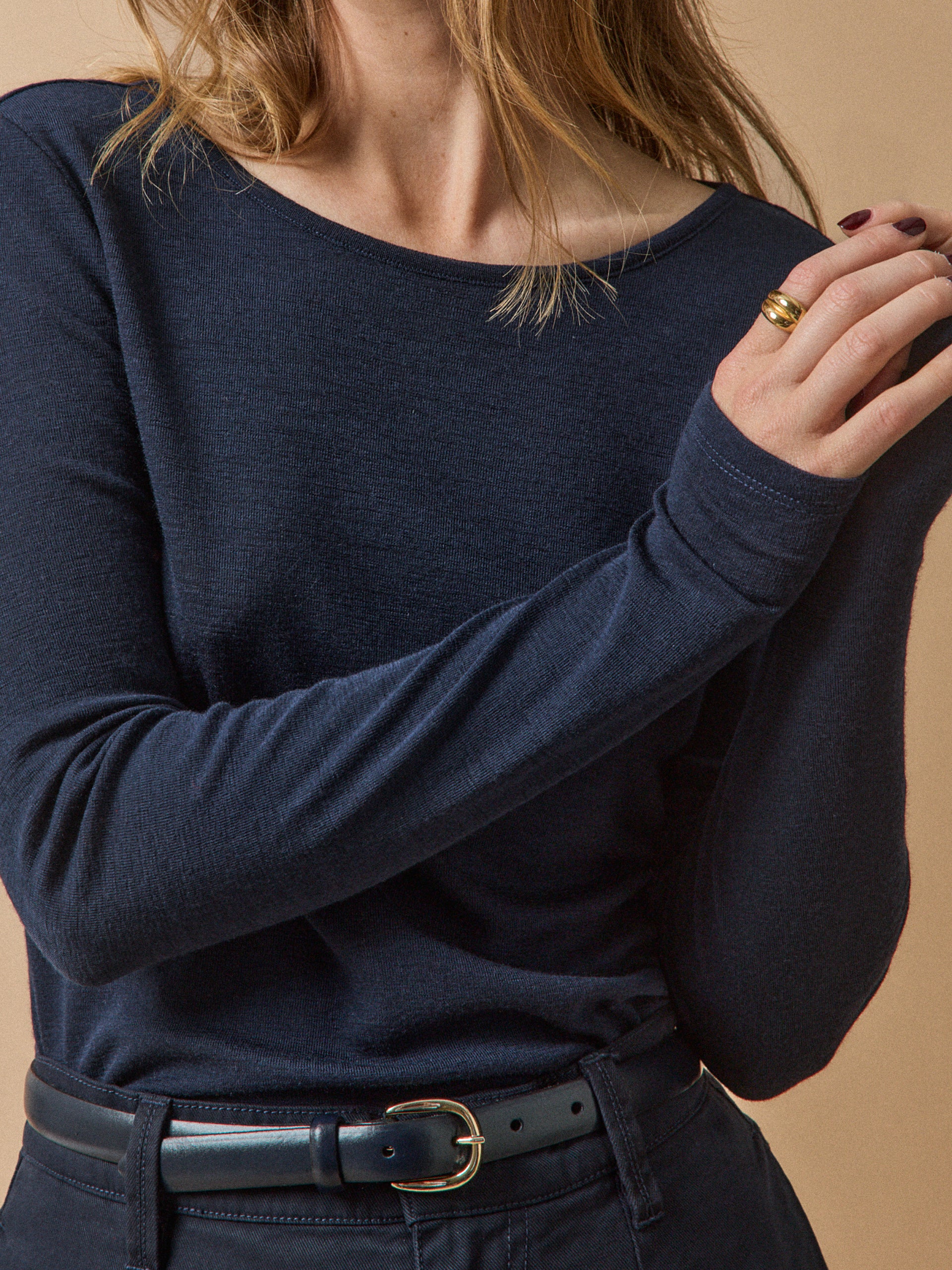 Damen-T-Shirt mit rundem Halsausschnitt aus Woll-Jersey