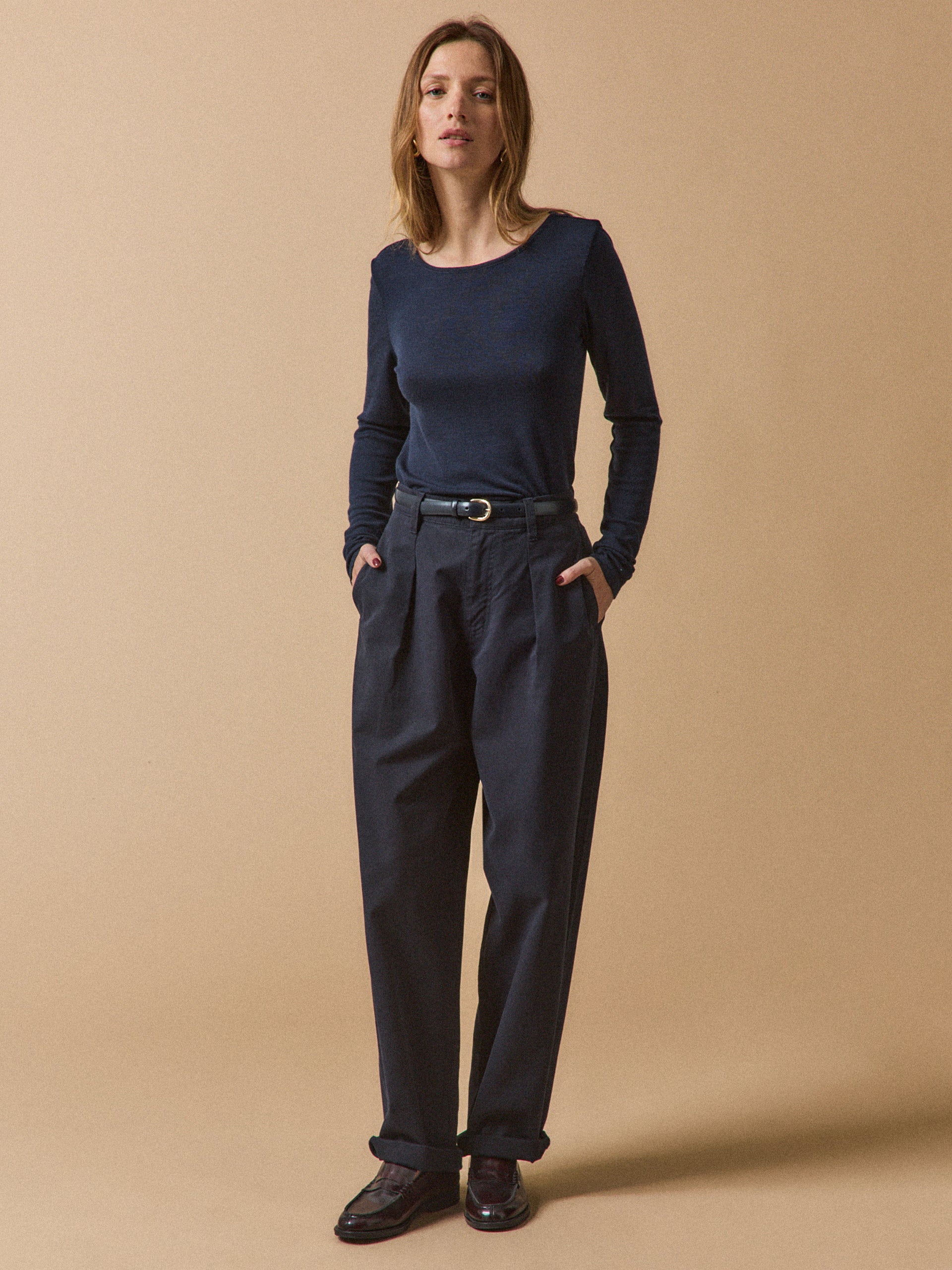 Damen-T-Shirt mit rundem Halsausschnitt aus Woll-Jersey