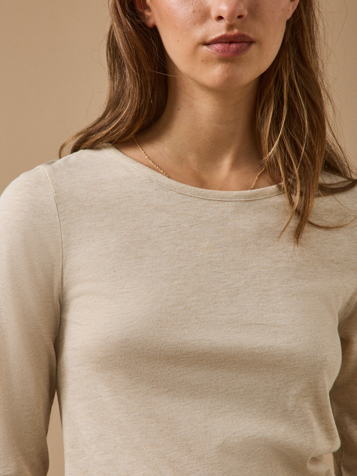 Damen-T-Shirt mit rundem Halsausschnitt aus Woll-Jersey