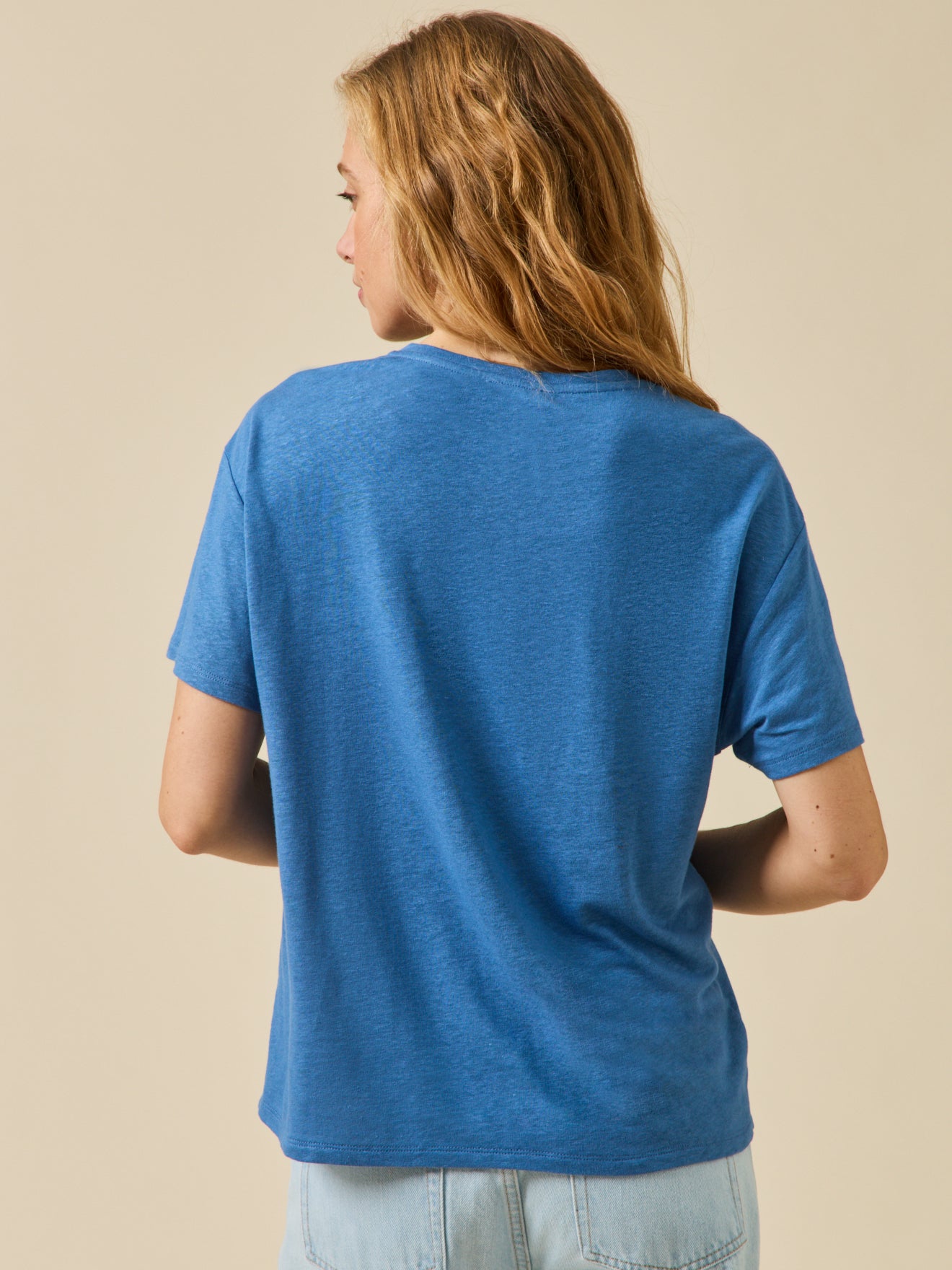 T-shirt col V femme lin et viscose