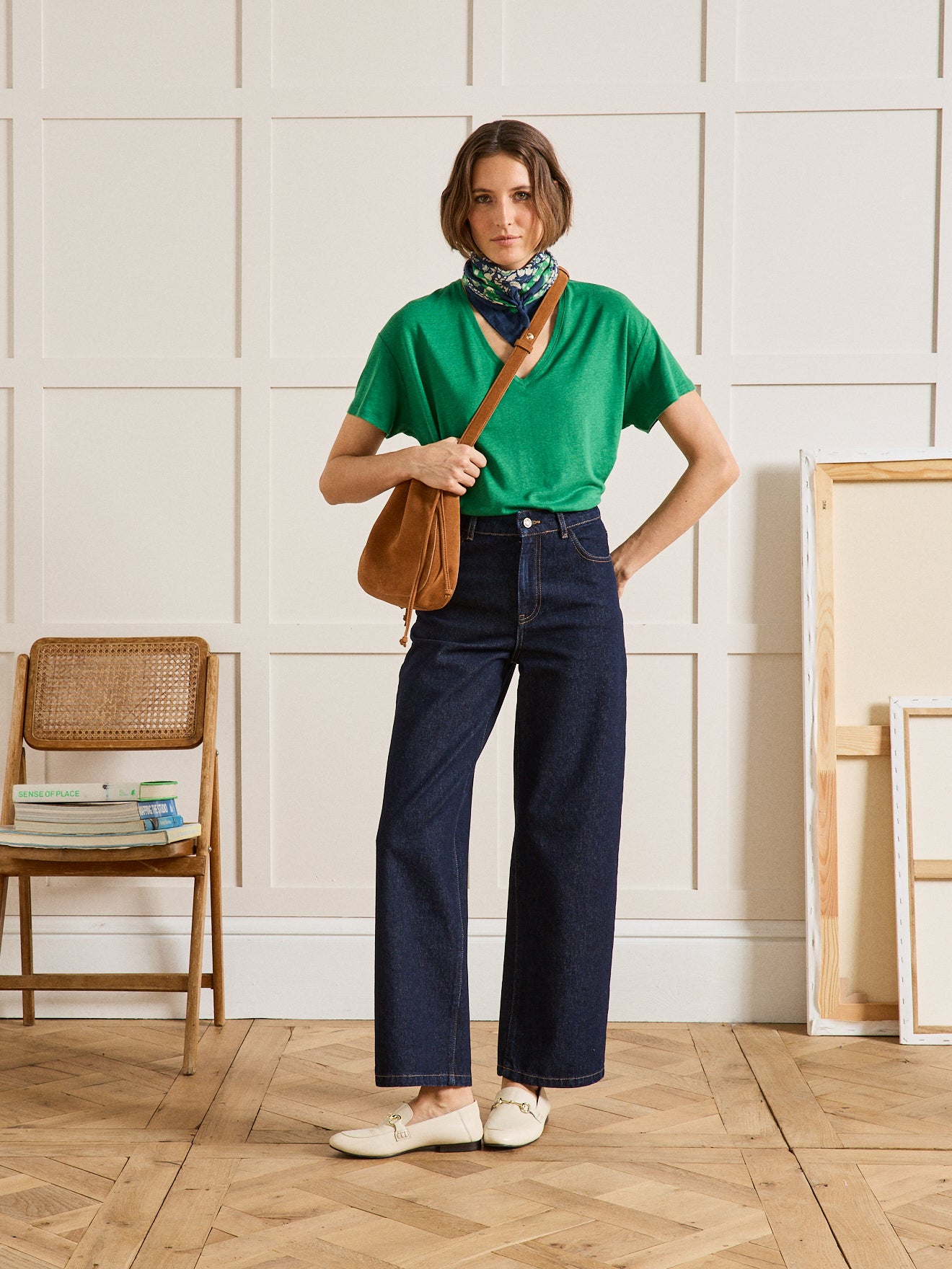 T-shirt col V femme lin et viscose