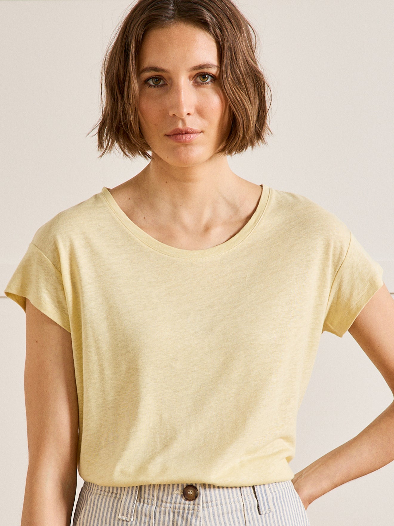 Damenbluse aus Leinen und Viskose mit rundem Halsausschnitt