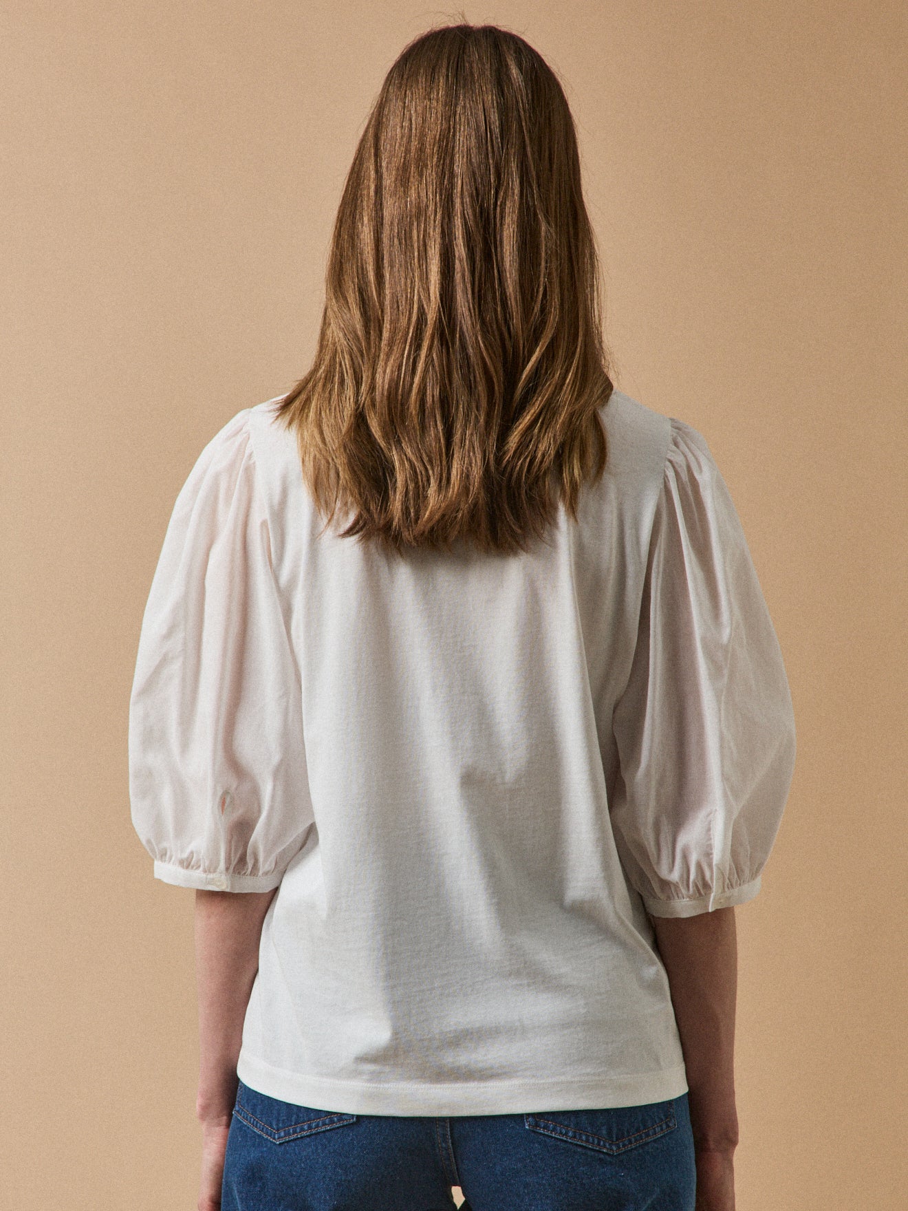 Damen-T-Shirt im Material-Mix