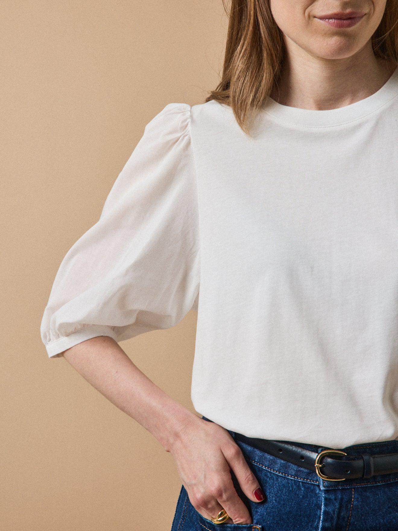 Damen-T-Shirt im Material-Mix