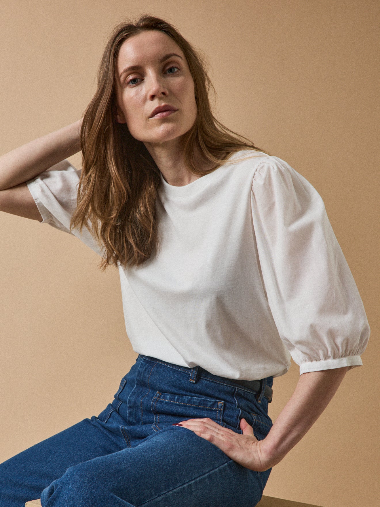 Damen-T-Shirt im Material-Mix