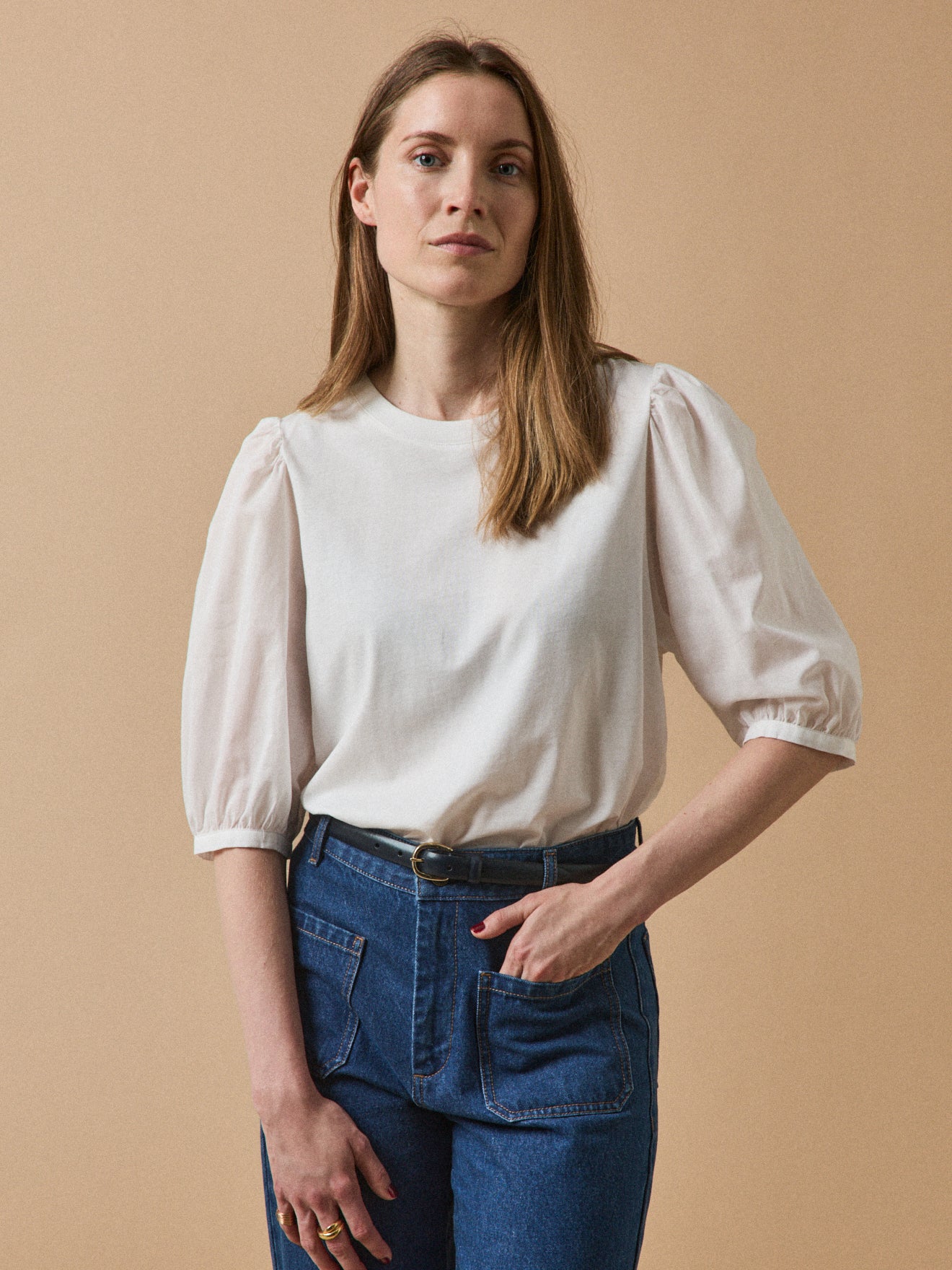 Damen-T-Shirt im Material-Mix