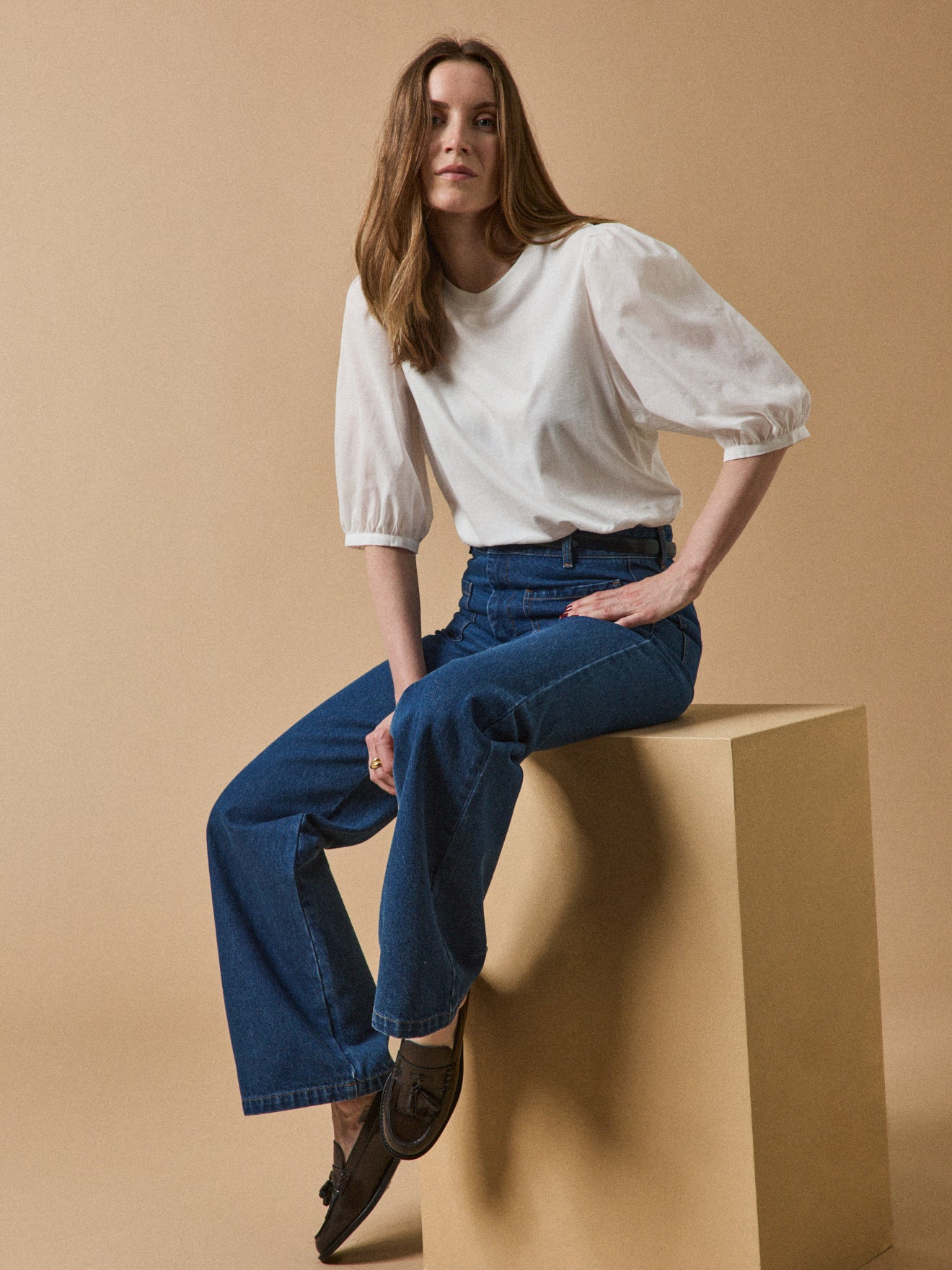 Damen-T-Shirt im Material-Mix