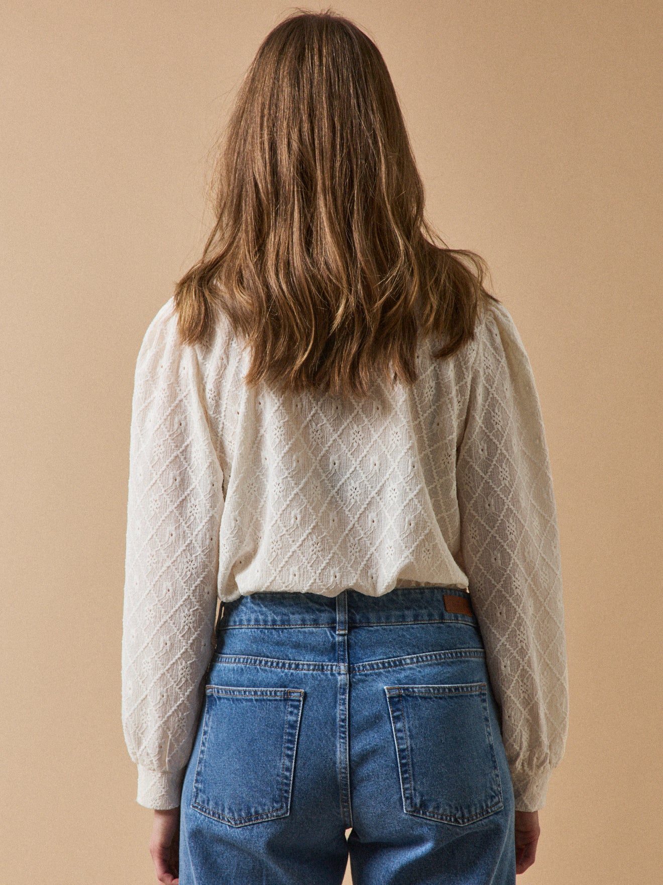 Damenbluse mit Ballonärmeln und Jacquard