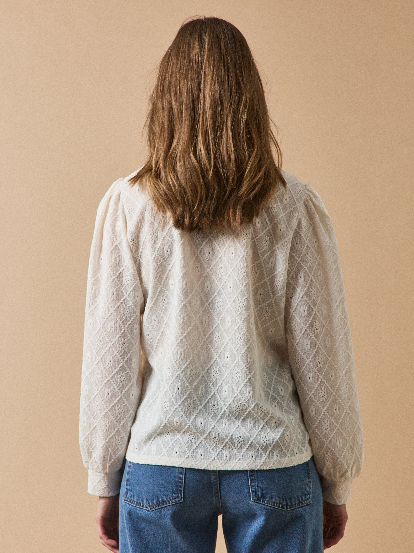 Damenbluse mit Ballonärmeln und Jacquard