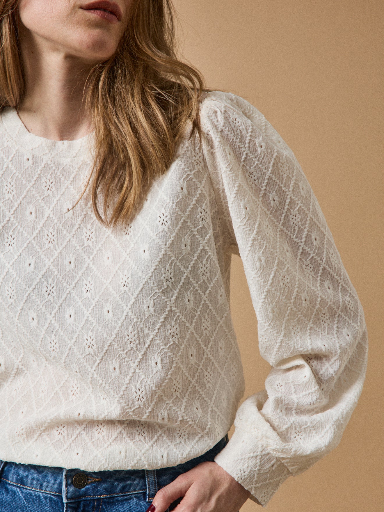 Damenbluse mit Ballonärmeln und Jacquard