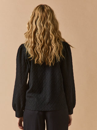 T-shirt jacquard manches bouffantes femme