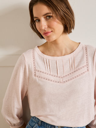 T-shirt plastron femme lin et viscose