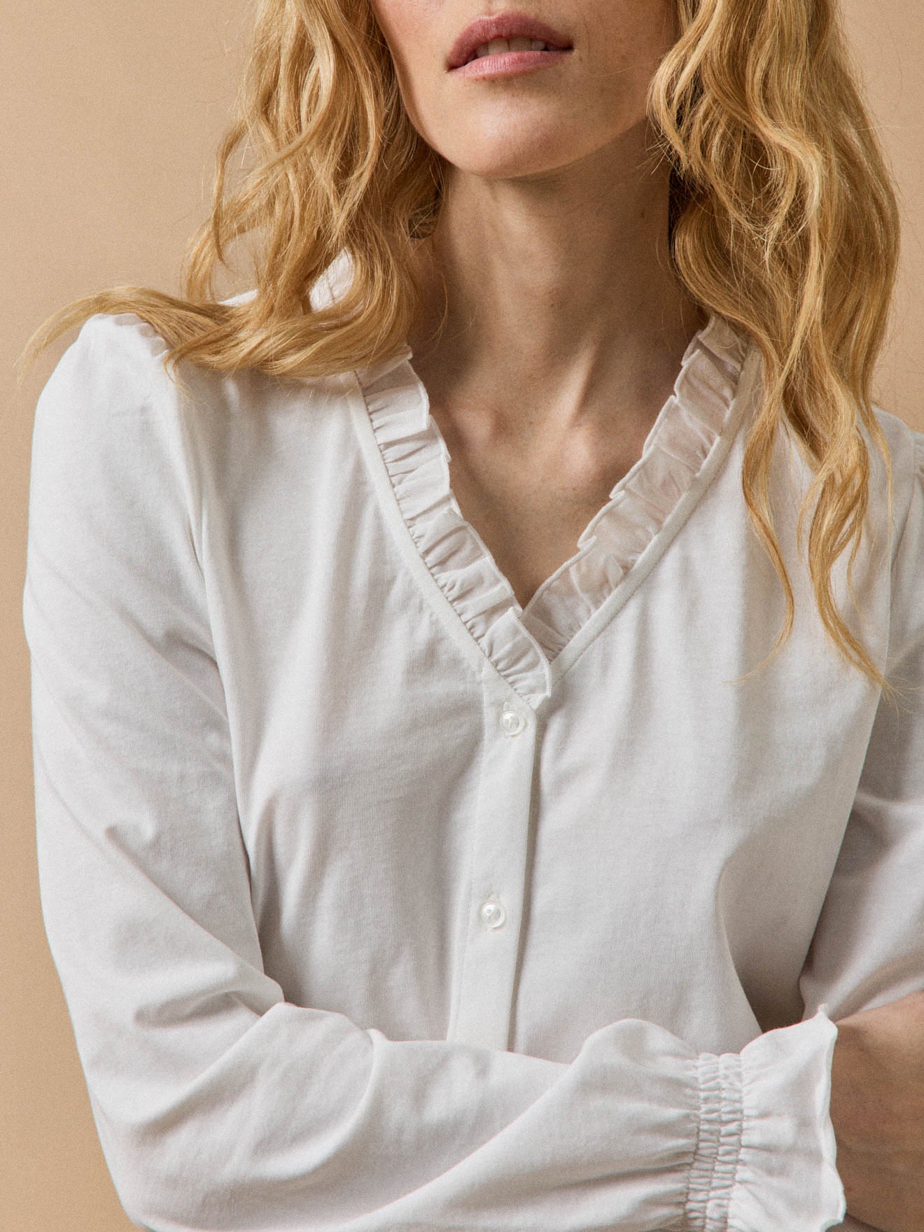 Damenbluse mit Volants aus Bio-Baumwolle