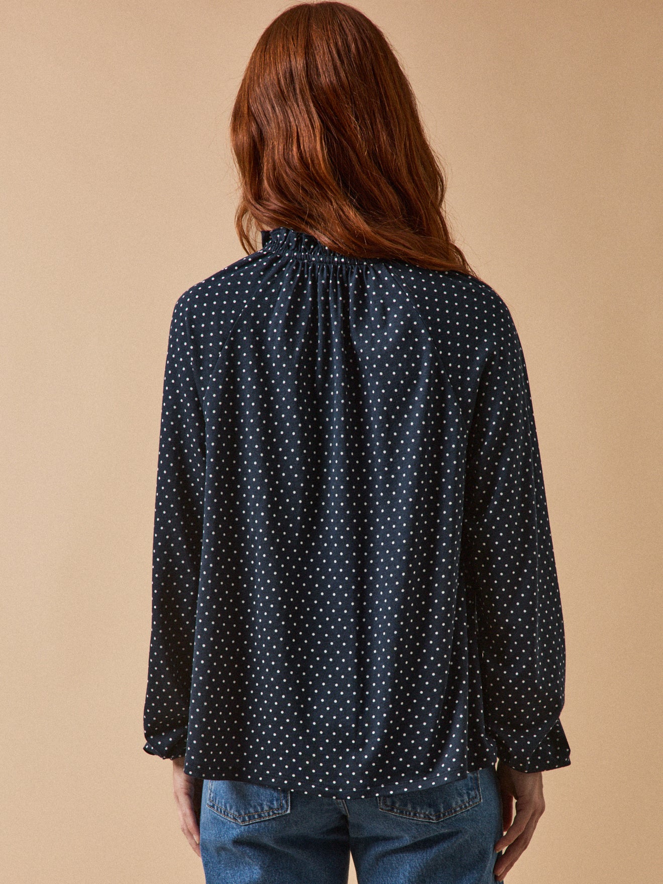 Damen-Raglanbluse mit Tupfen aus Modal und Bio-Baumwolle