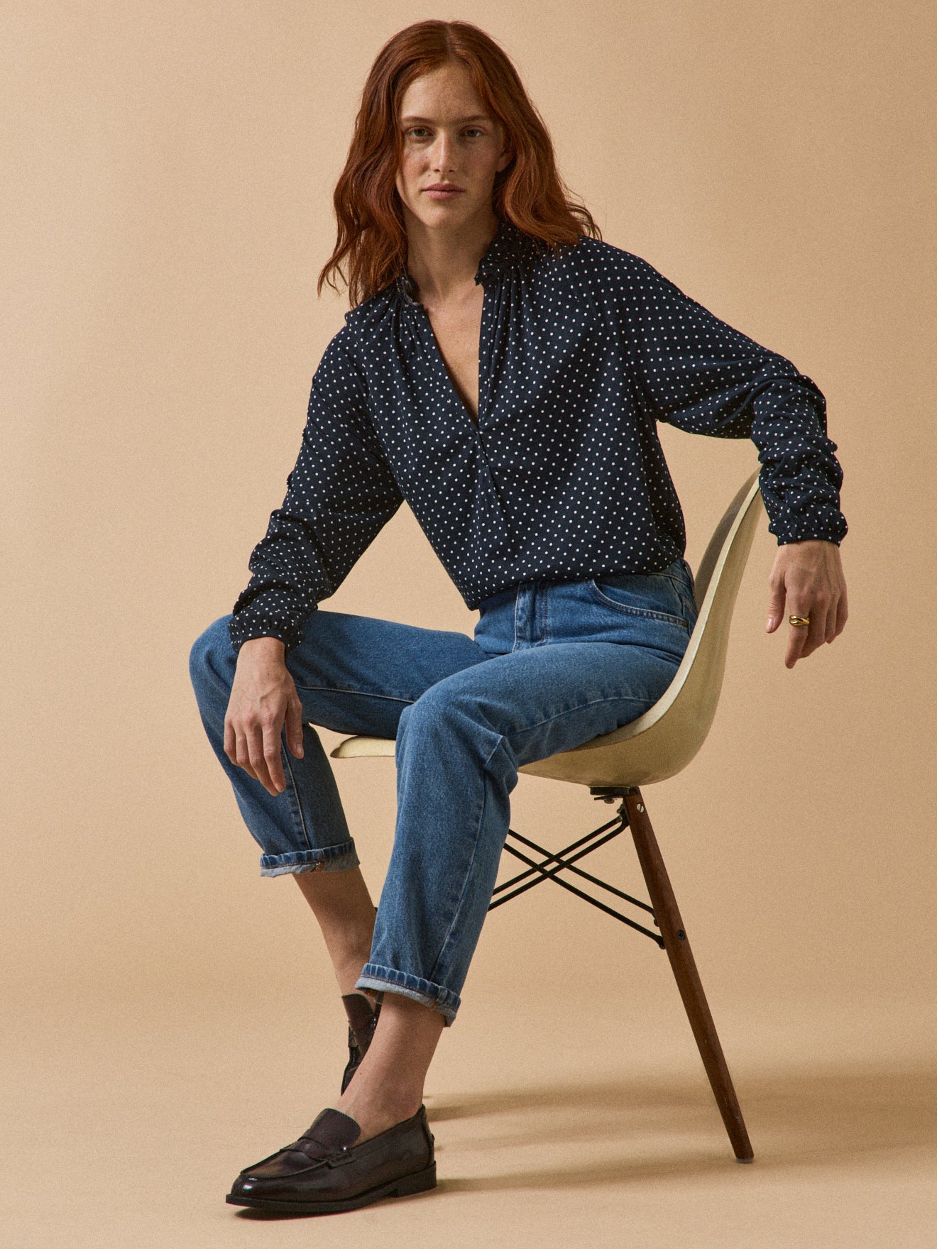 Damen-Raglanbluse mit Tupfen aus Modal und Bio-Baumwolle