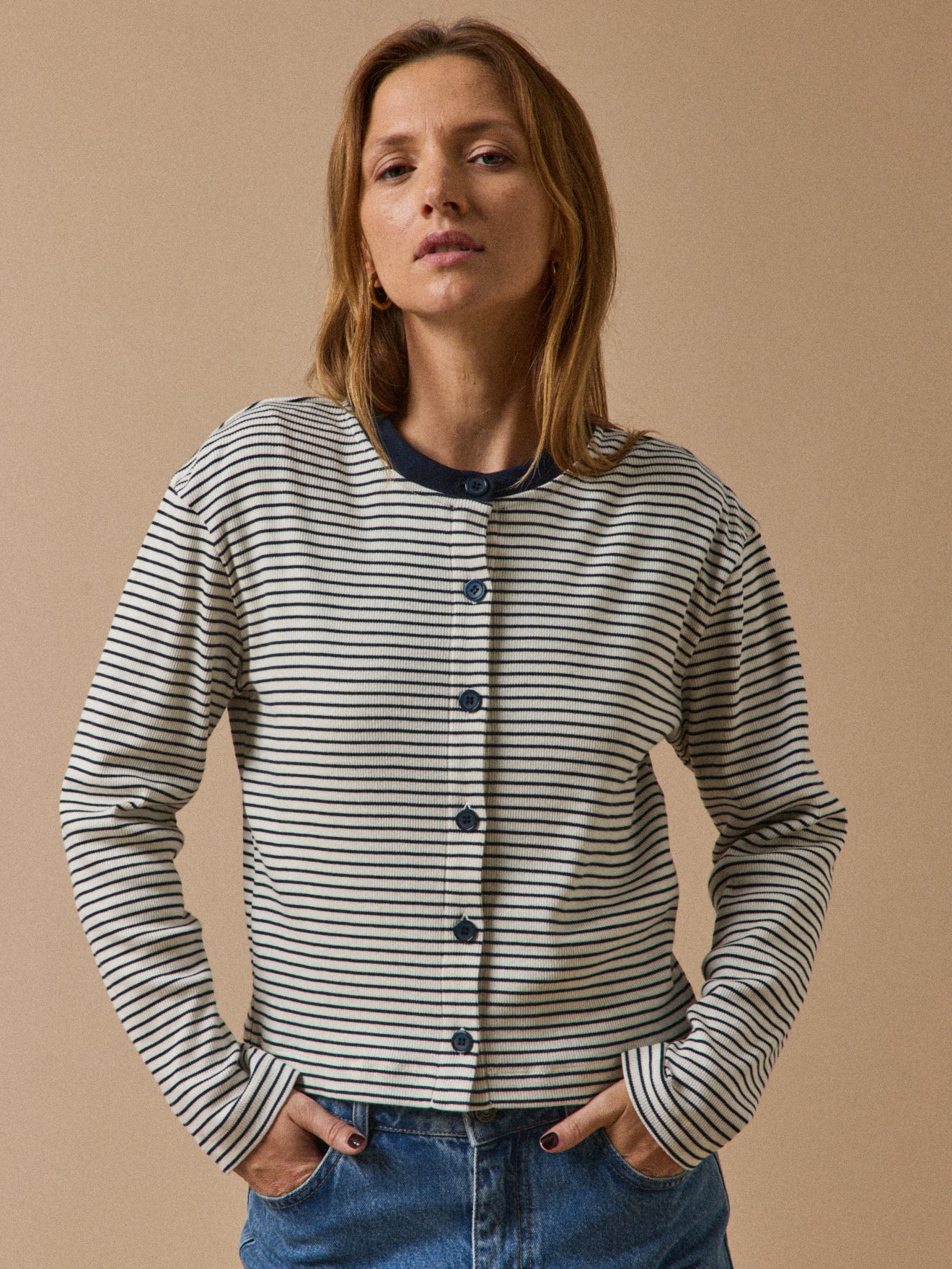 Gestreifter Damen-Cardigan aus Bio-Baumwolle