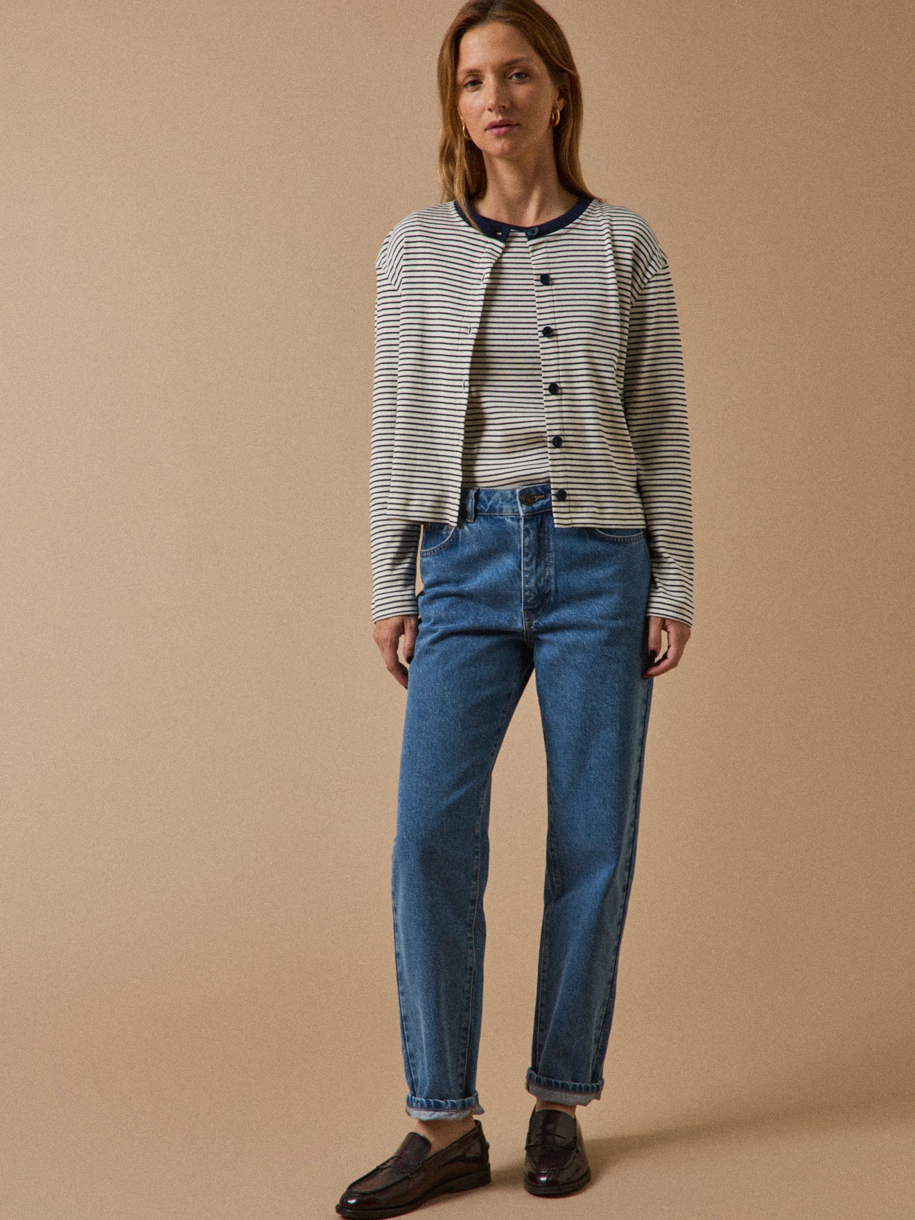 Gilet cardigan rayé femme coton biologique