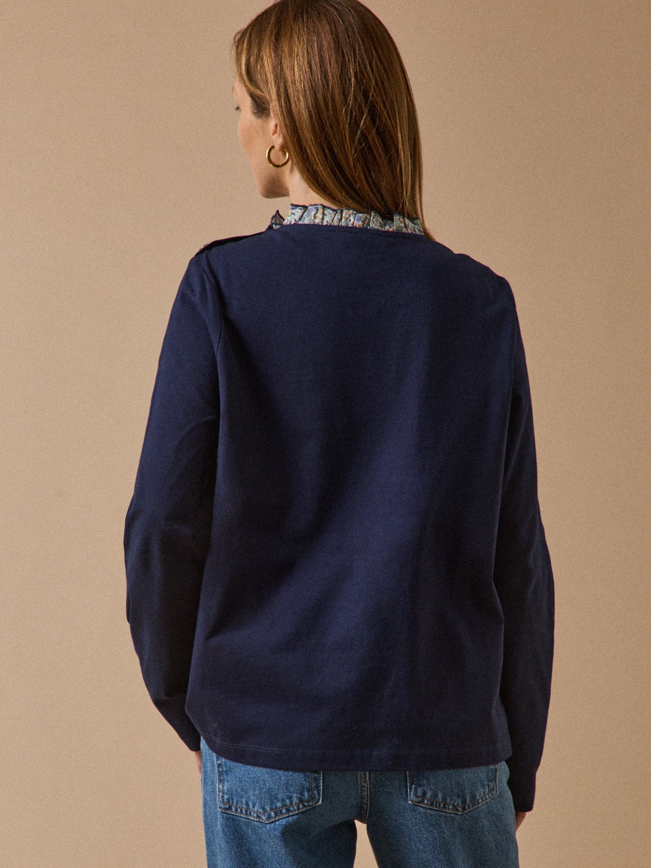 Damen-T-Shirt mit Kragen aus Liberty-Stoff