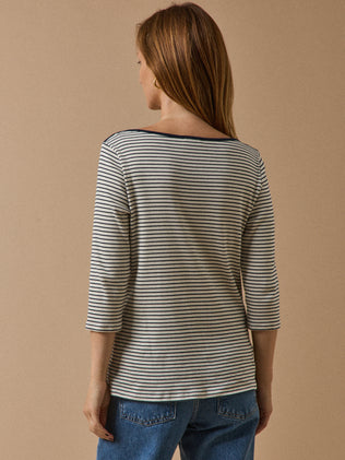 Gestreiftes Damen-T-Shirt mit U-Bootausschnitt aus Bio-Baumwolle