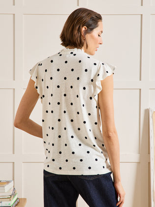 T-shirt lin et viscose femme imprimé pois