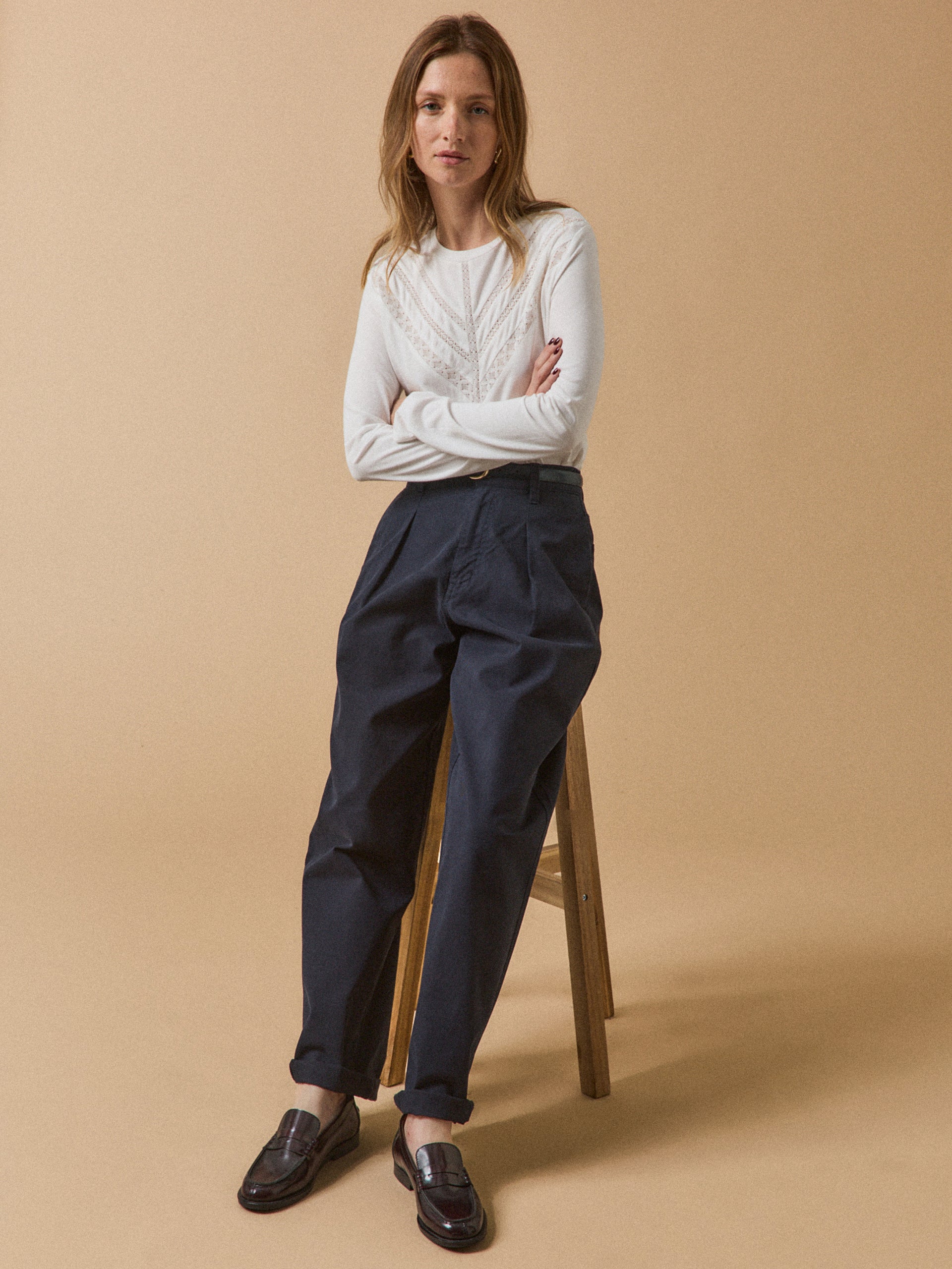 Damenbluse mit Spitze aus Modal und Bio-Baumwolle