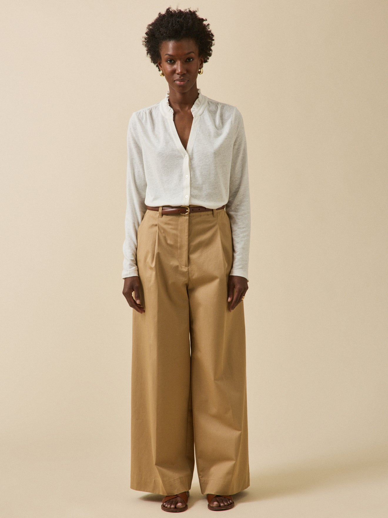 T-shirt boutonné lin et viscose femme