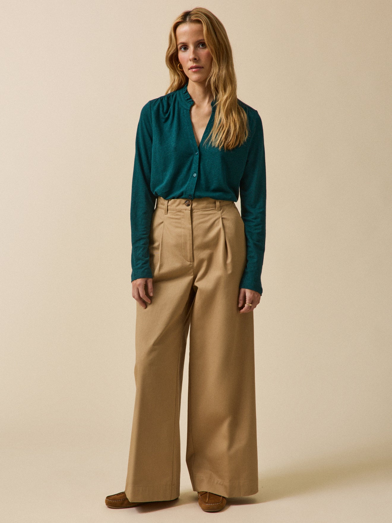 T-shirt boutonné lin et viscose femme