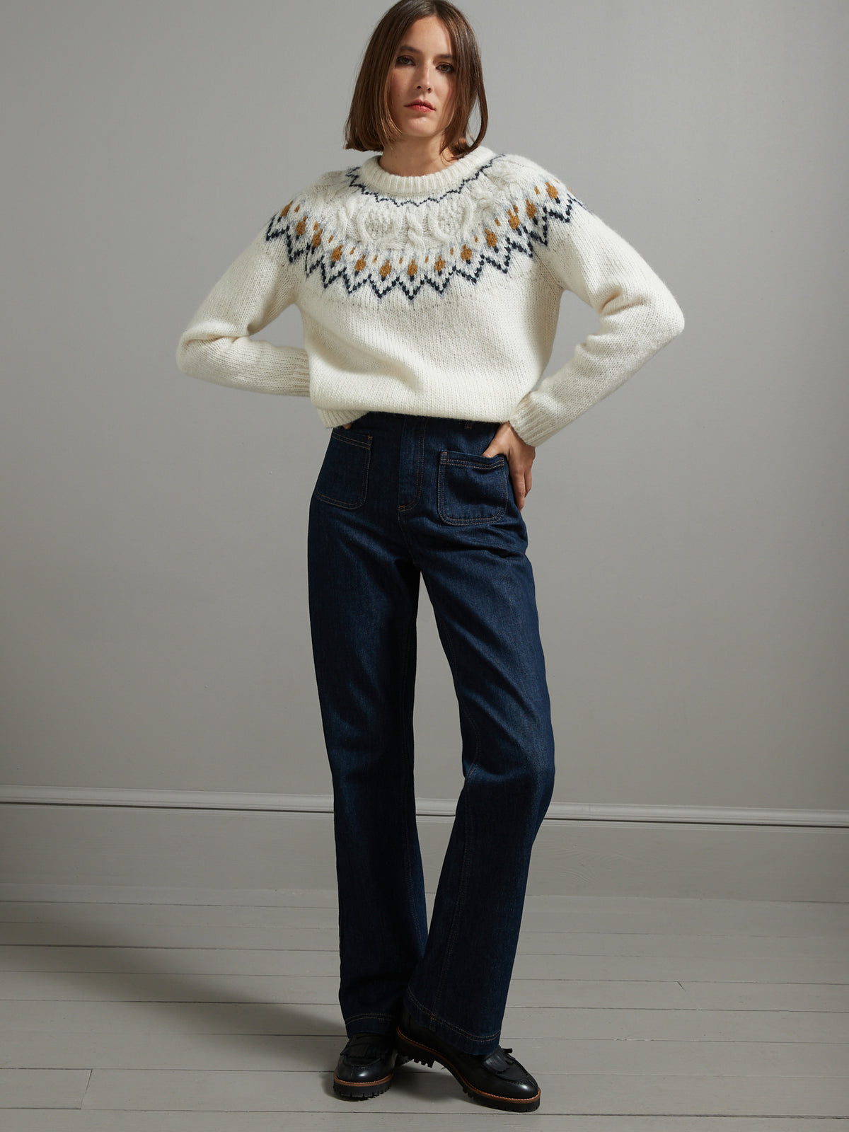 Pull jacquard torsadé femme mélange laine et mohair