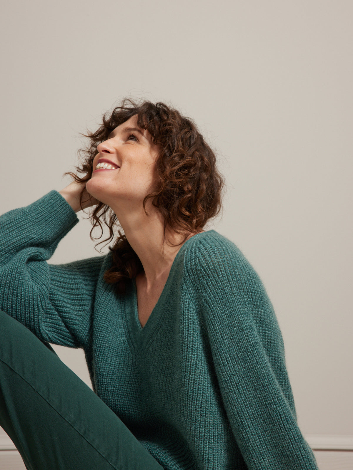 Pull col V femme mélange mohair