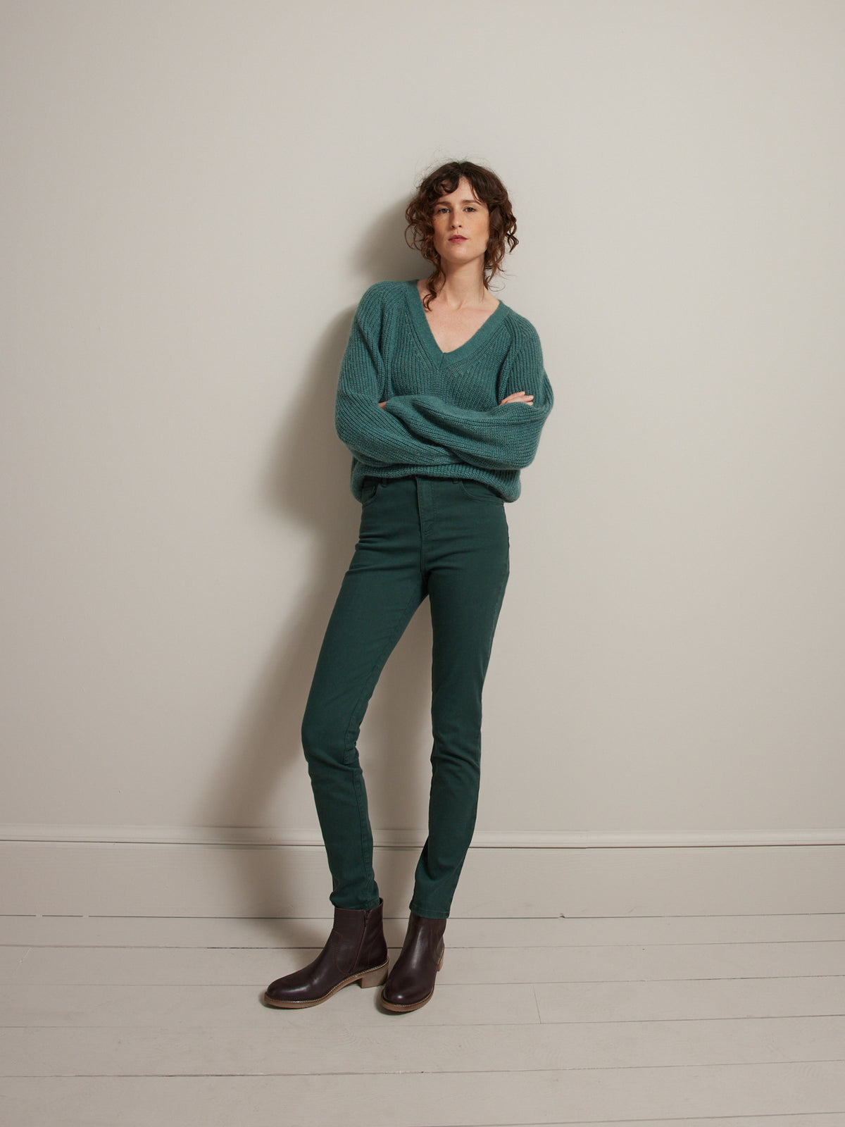 Pull col V femme mélange mohair