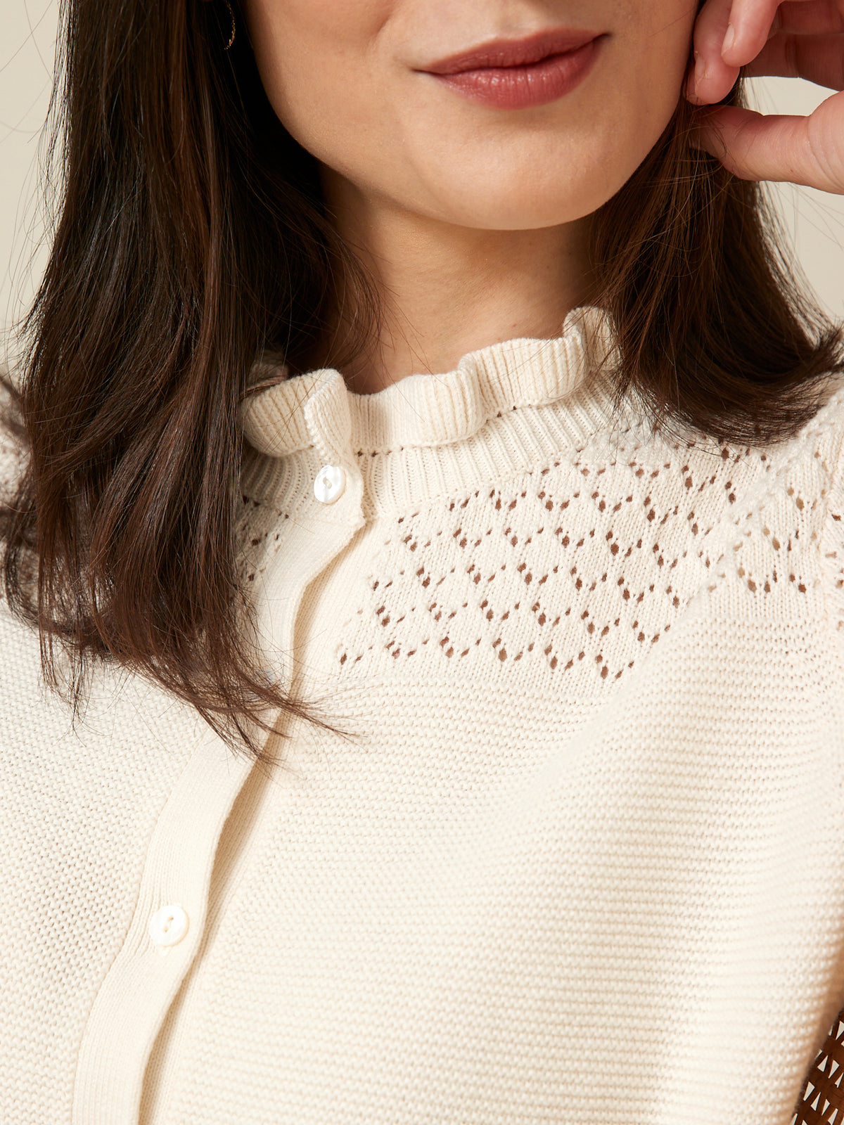 Cardigan volanté ajouré femme