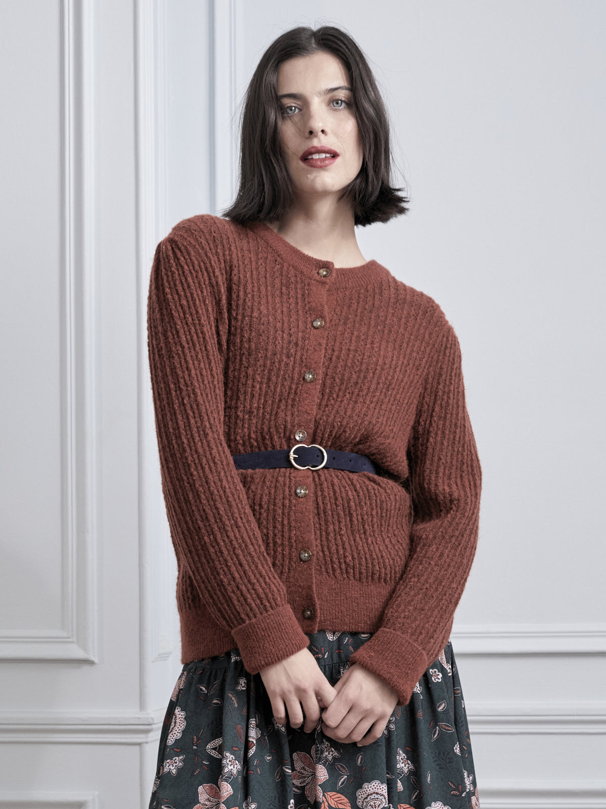 Damen-Cardigan aus Mohairmischung mit Zopfmuster