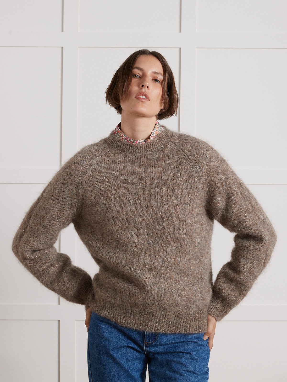 Pull col rond femme mélange kid mohair