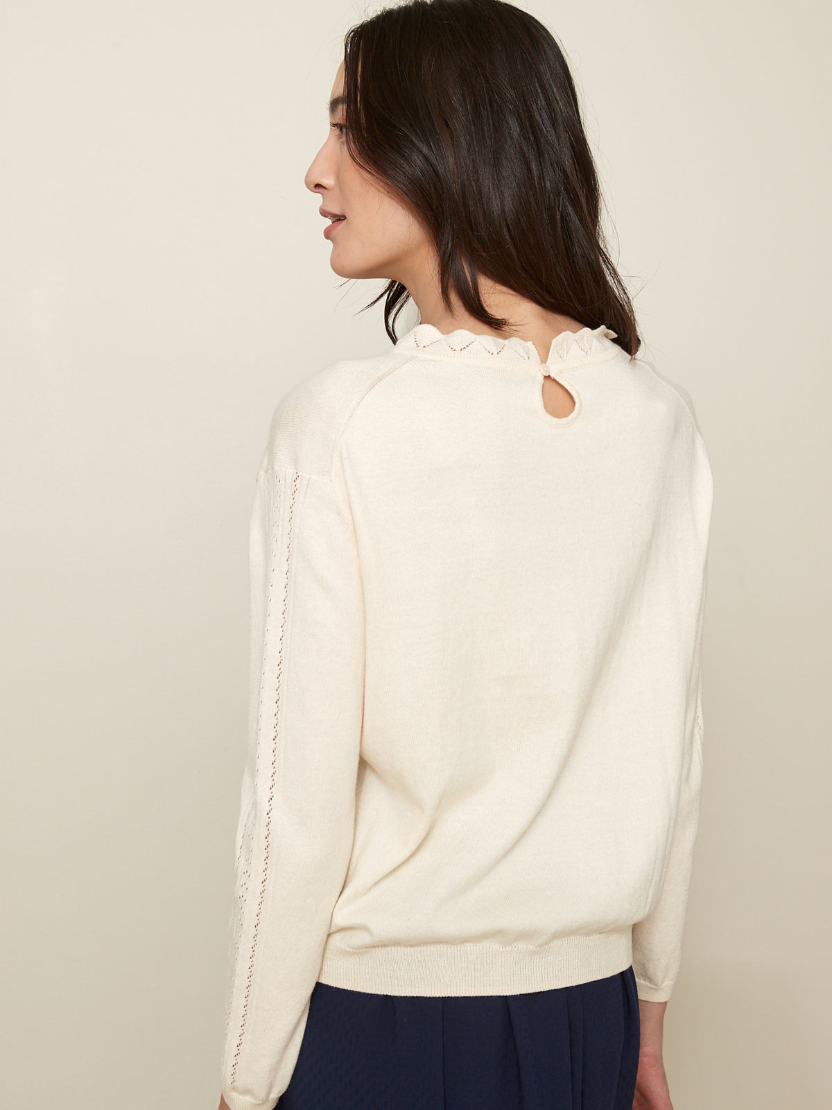 Pull col volanté femme - coton biologique et cachemire