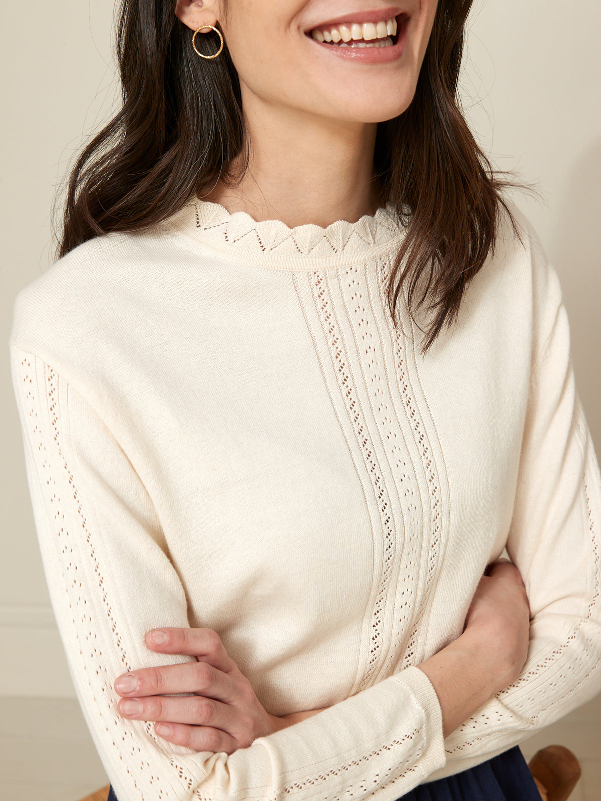 Pull col volanté femme - coton biologique et cachemire