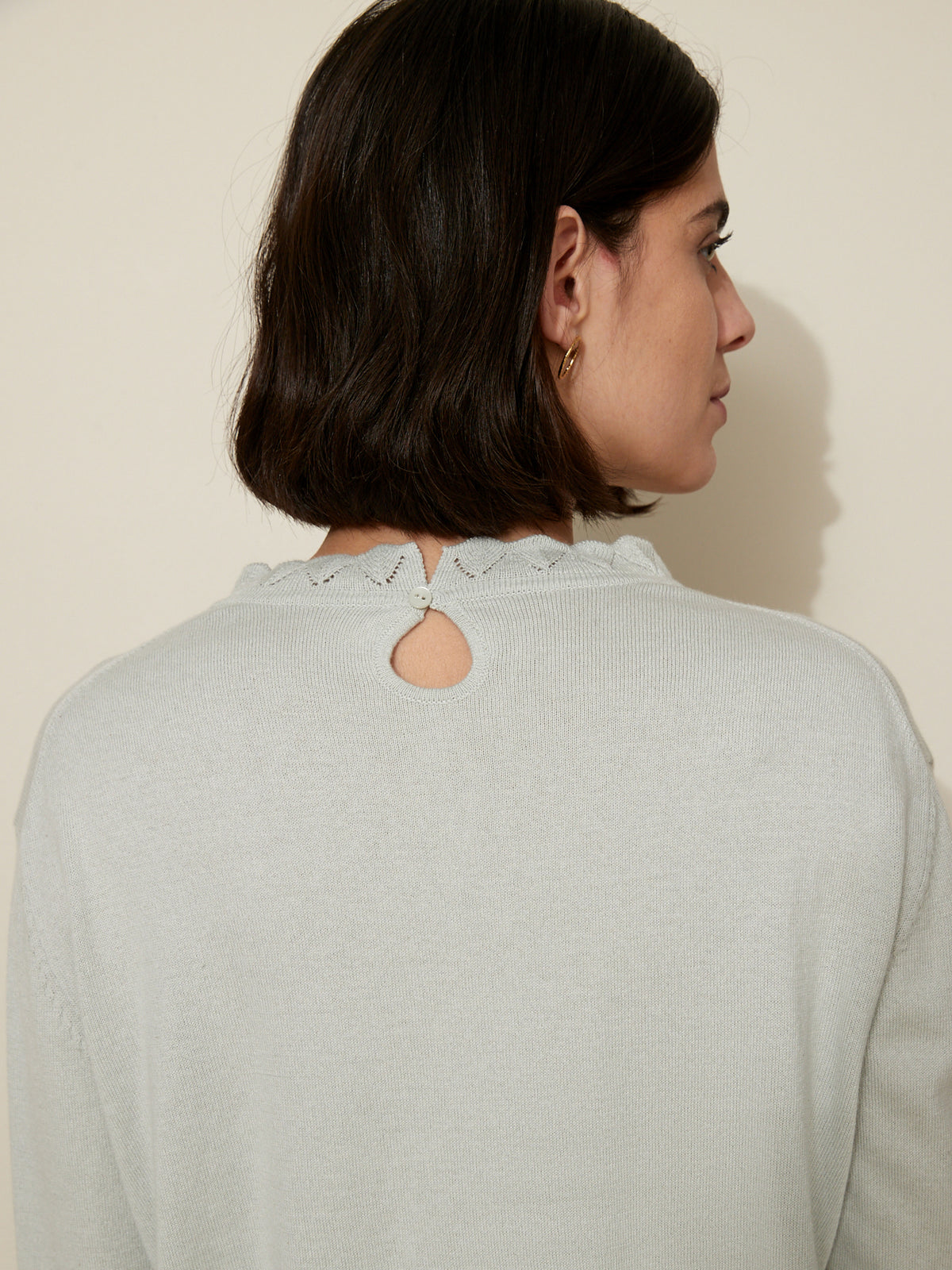 Damenpullover mit Volants am Kragen - Bio-Baumwolle und Cashmere