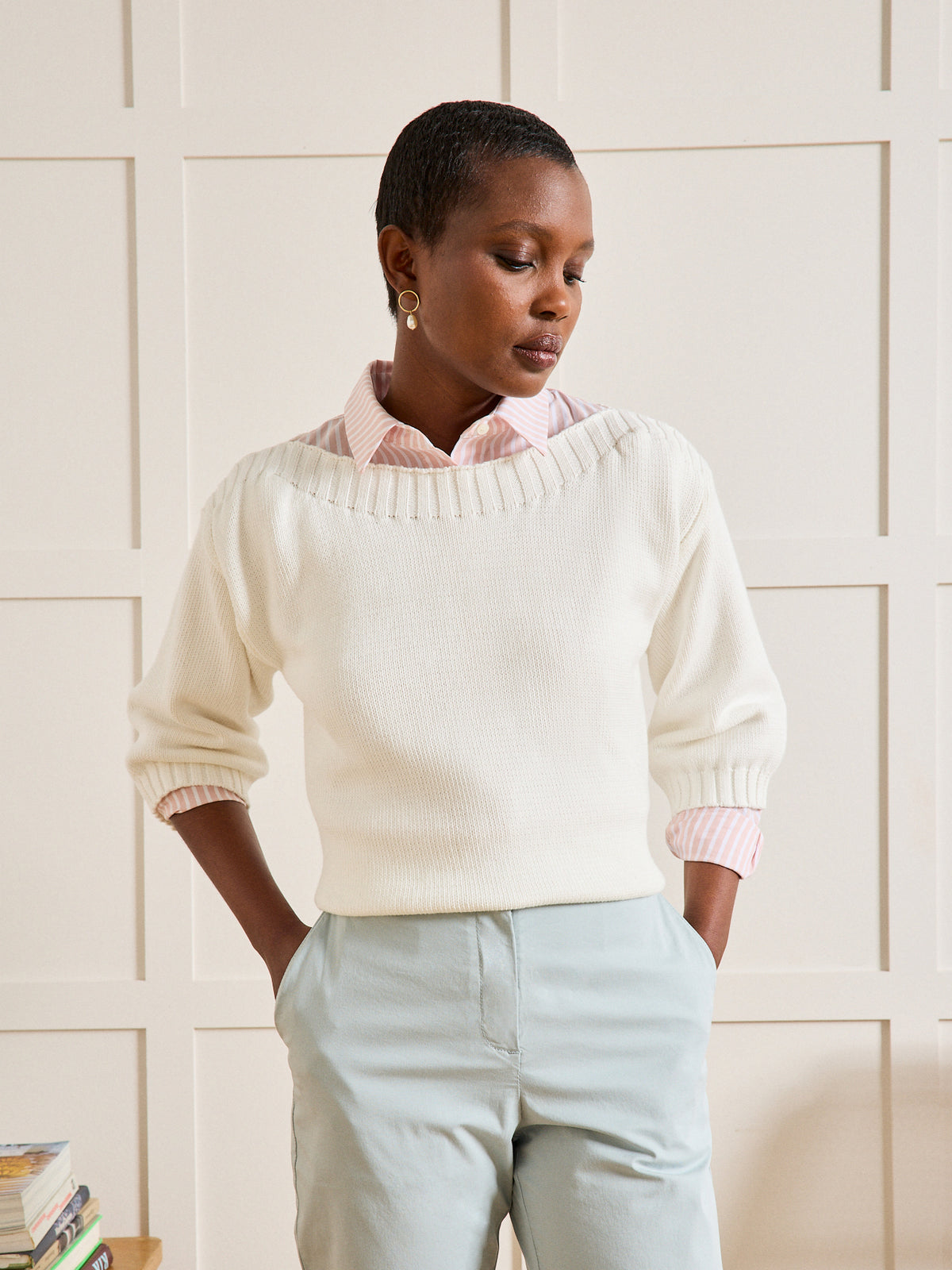 Pull col bateau femme en coton