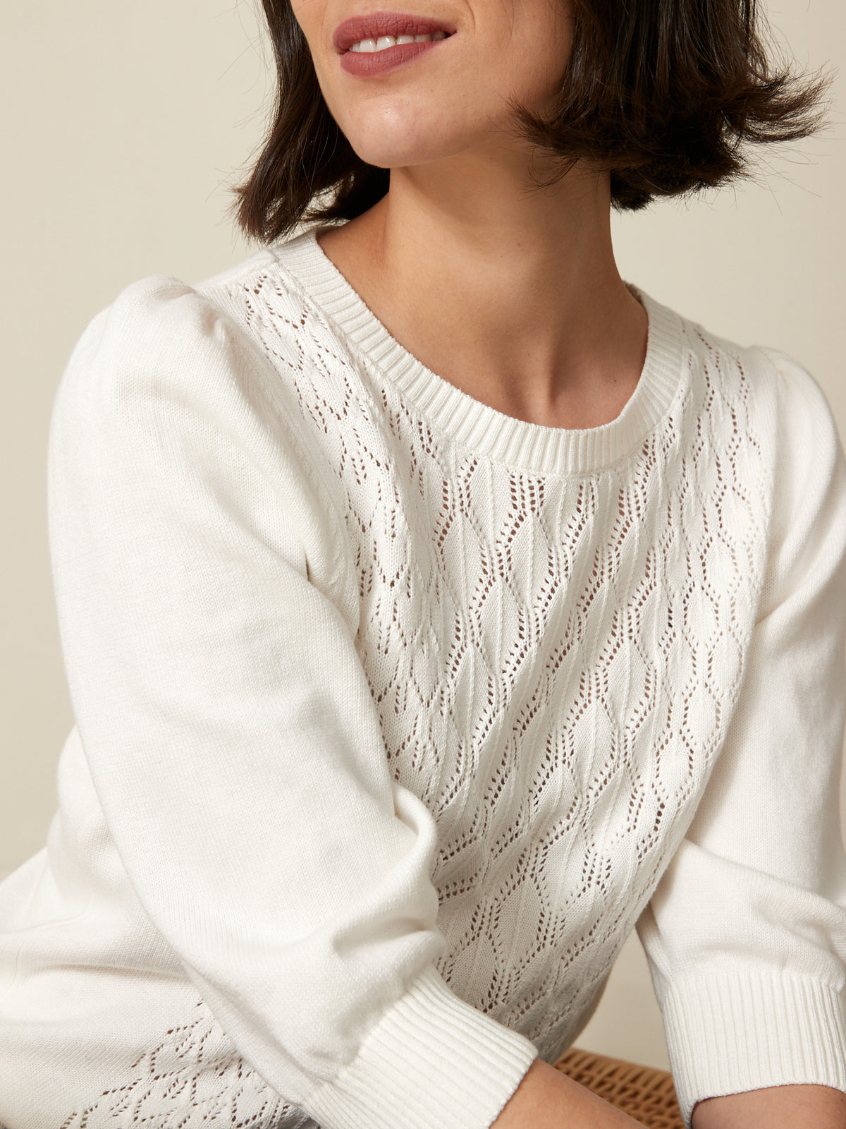 Damenpullover mit Lochmuster - Bio-Baumwolle und Cashmere