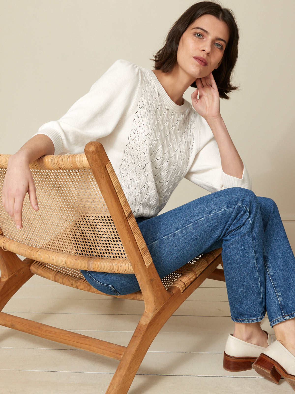 Damenpullover mit Lochmuster - Bio-Baumwolle und Cashmere