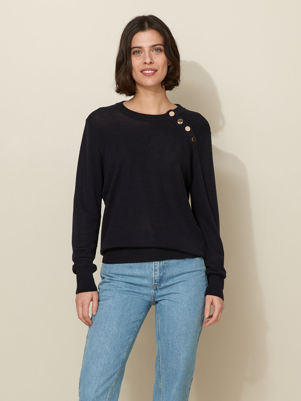 Pull marin uni femme laine mélangée