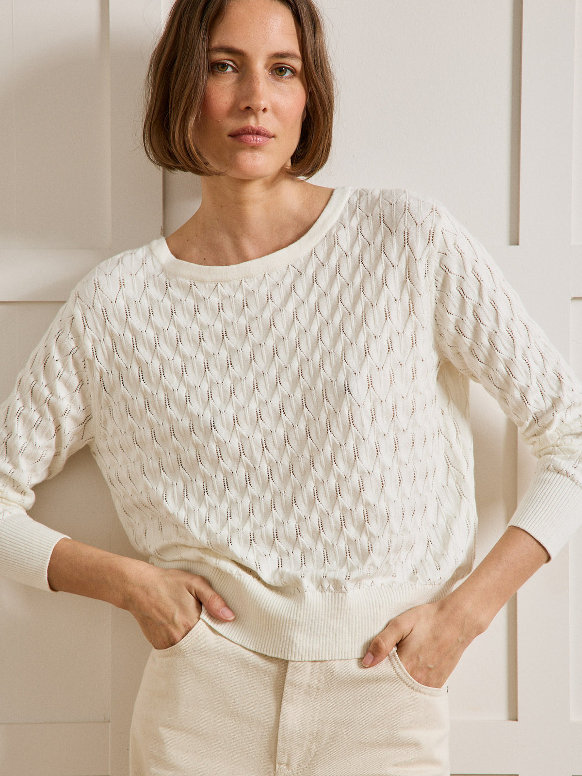 Pull maille pointelle femme coton biologique et cachemire