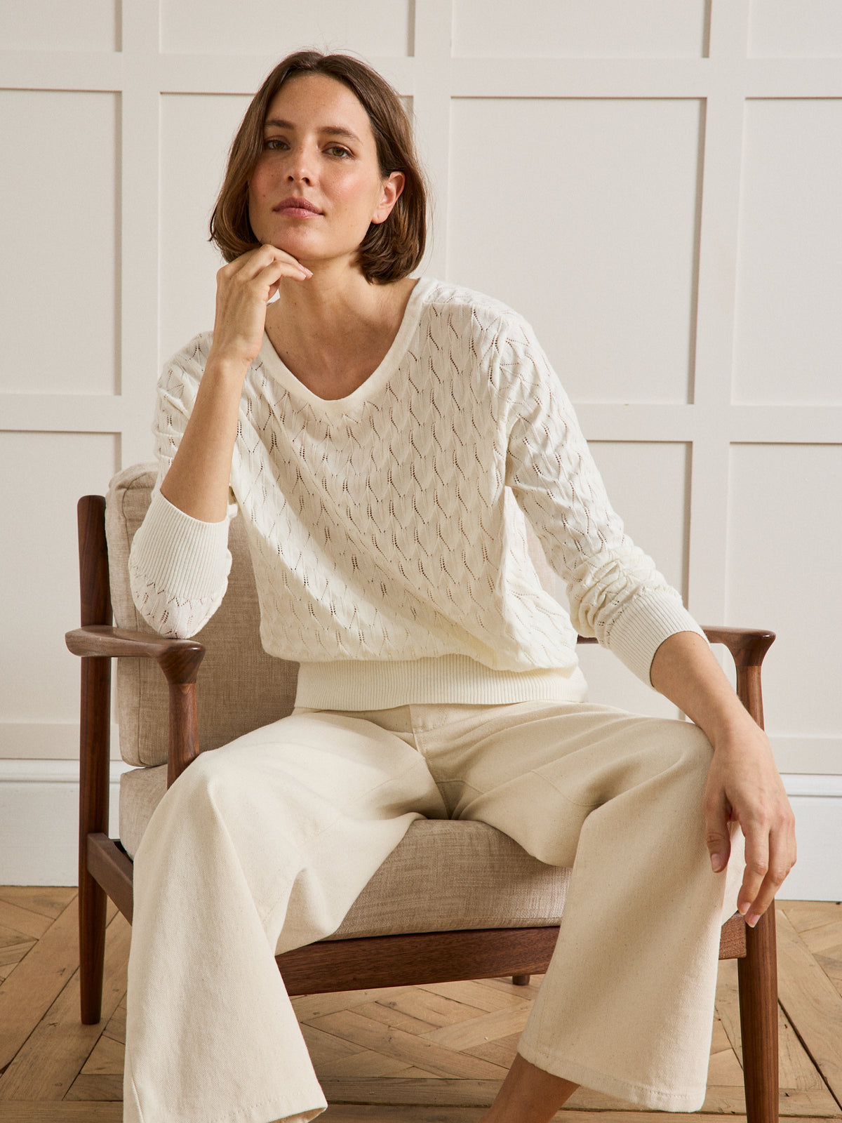 Pull maille pointelle femme coton biologique et cachemire