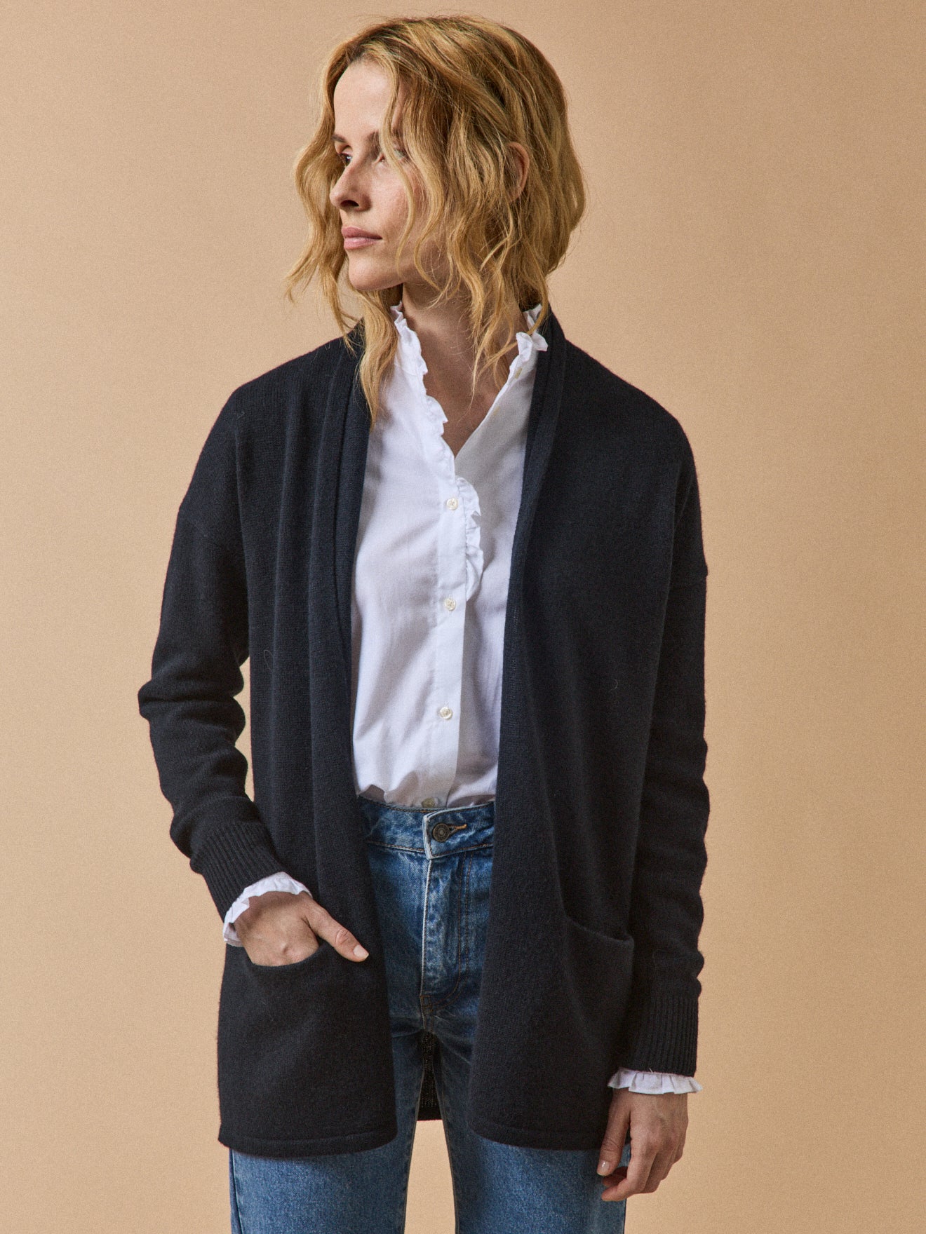 Damen-Cardigan aus Wolle und Cashmere mit Schalkragen